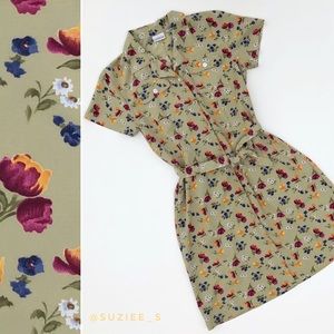 Vintage Liz Claiborne Sage Green Floral Button Front Mini Shirt Dress 8